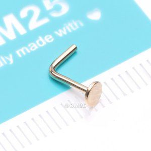 14 Karat Gold Round Disc Top L-Shaped Nose Ring